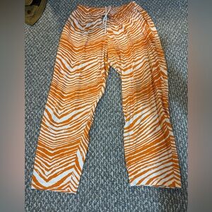 Zubaz Orange and White Zebra Print Pants